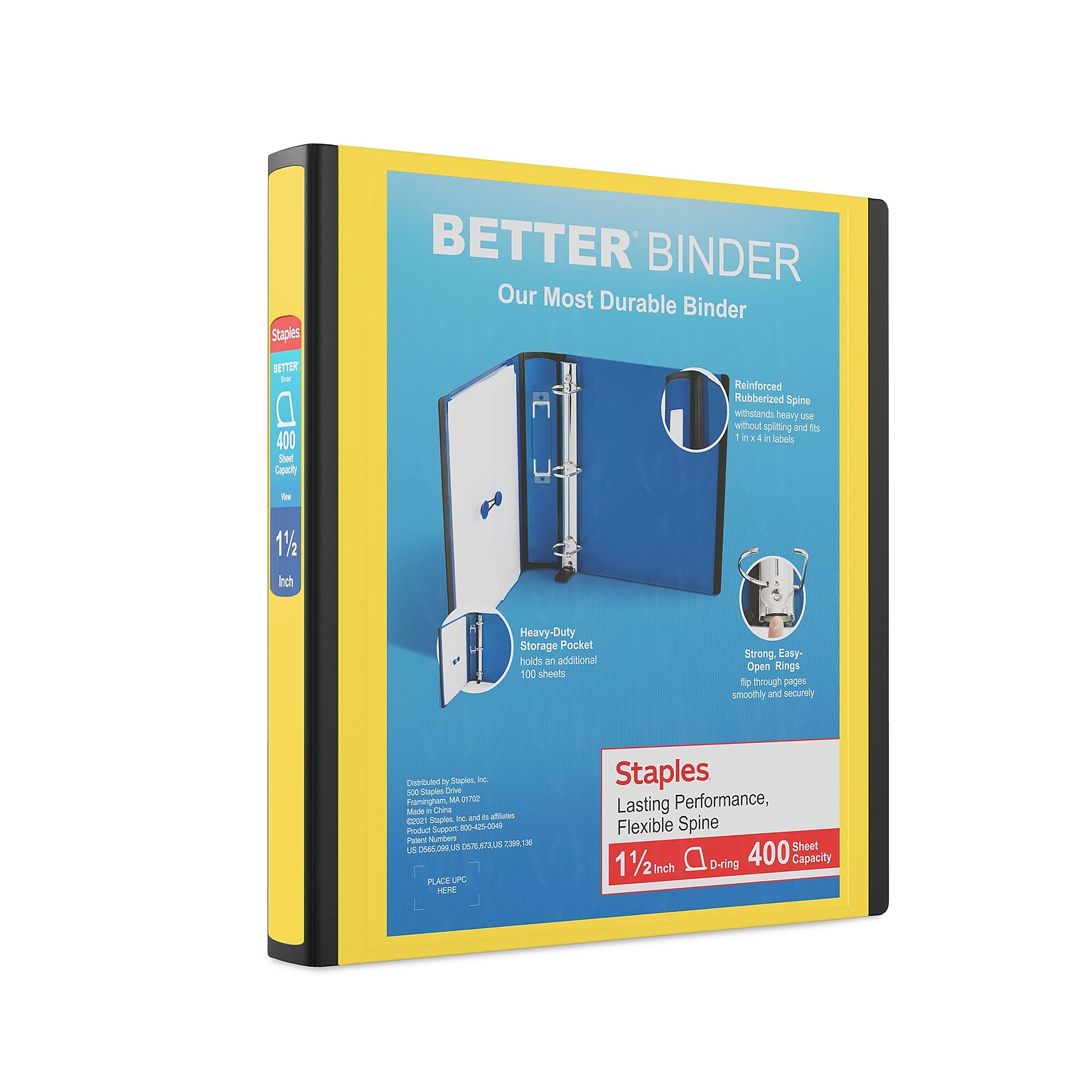 Staples 1 1/2 3-Ring Better Binder, D-Ring, Yellow (19060)