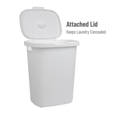 Mind Reader 13.21-Gallon Hamper with Lid, Plastic, White (50HAMP-WHT)