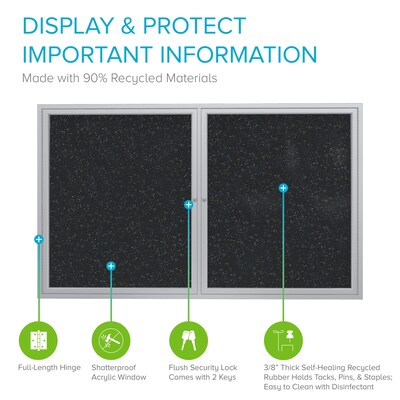 Ghent 4 H x 5 W Enclosed Recycled Rubber Bulletin Board with Satin Frame, 2 Door, Confetti (PA2486