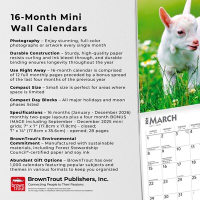 2026 BrownTrout Baby Goats 7" x 7" Monthly Wall Calendar (9798330702251)