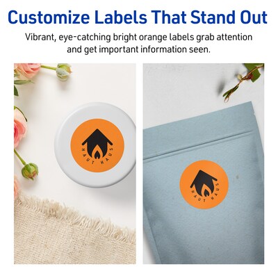 Avery Circle Multipurpose Labels, 1-5/8" Dia., Bright Orange, 200/Pack (94507)