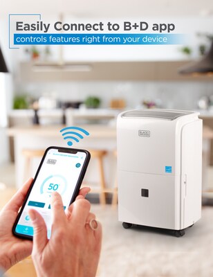 Black & Decker Energy Star 50-Pint Portable Dehumidifier, WiFi Enabled, 2-Speed, Covers up to 4500 sq. ft., White (BDT50PWTBWF)