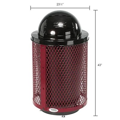 Global Industrial Outdoor Diamond Steel Trash Can w/ Dome Lid & Base, 36 Gallon, Red (261948RDD)