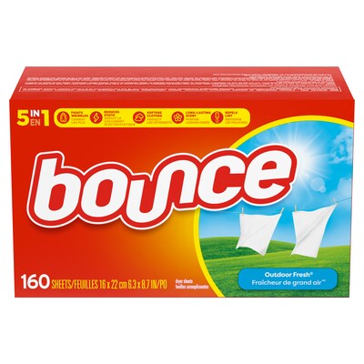 Bounce Outdoor Fresh Fabric Softener Dryer Sheets, 160 Count, 6 Boxes/Carton (80168)