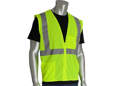 Protective Industrial Products High Visibility Sleeveless Safety Vest, ANSI Class R2, Lime Yellow, 3XL (302-0702Z-LY/3X)
