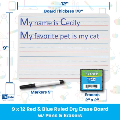 Flipside Dry-Erase Mobile Whiteboard with Eraser and Pen, 0.75' x 1', 12/Pack (21034)