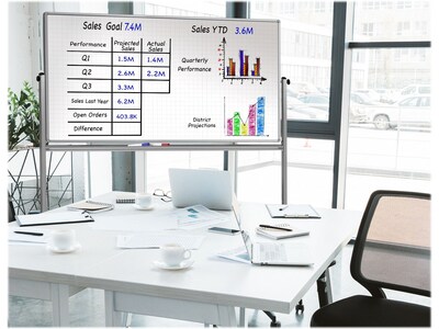 Luxor Dry-Erase Mobile Combination Ghost Grid/Whiteboard, Aluminum Frame, 40" x 72" (MB7240LB)