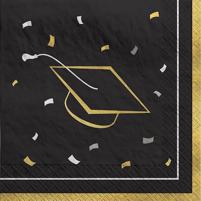 Party City 2026 Class Dismissed Beverage Napkin, 2-Ply, Black/Silver/Gold, 16 Napkins/Pack (AM5002926)