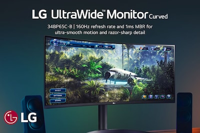 LG UltraWide 34 Curved WQHD 160Hz LED AMD FreeSync Gaming Monitor, HDR10, Black (34BP65C-B)
