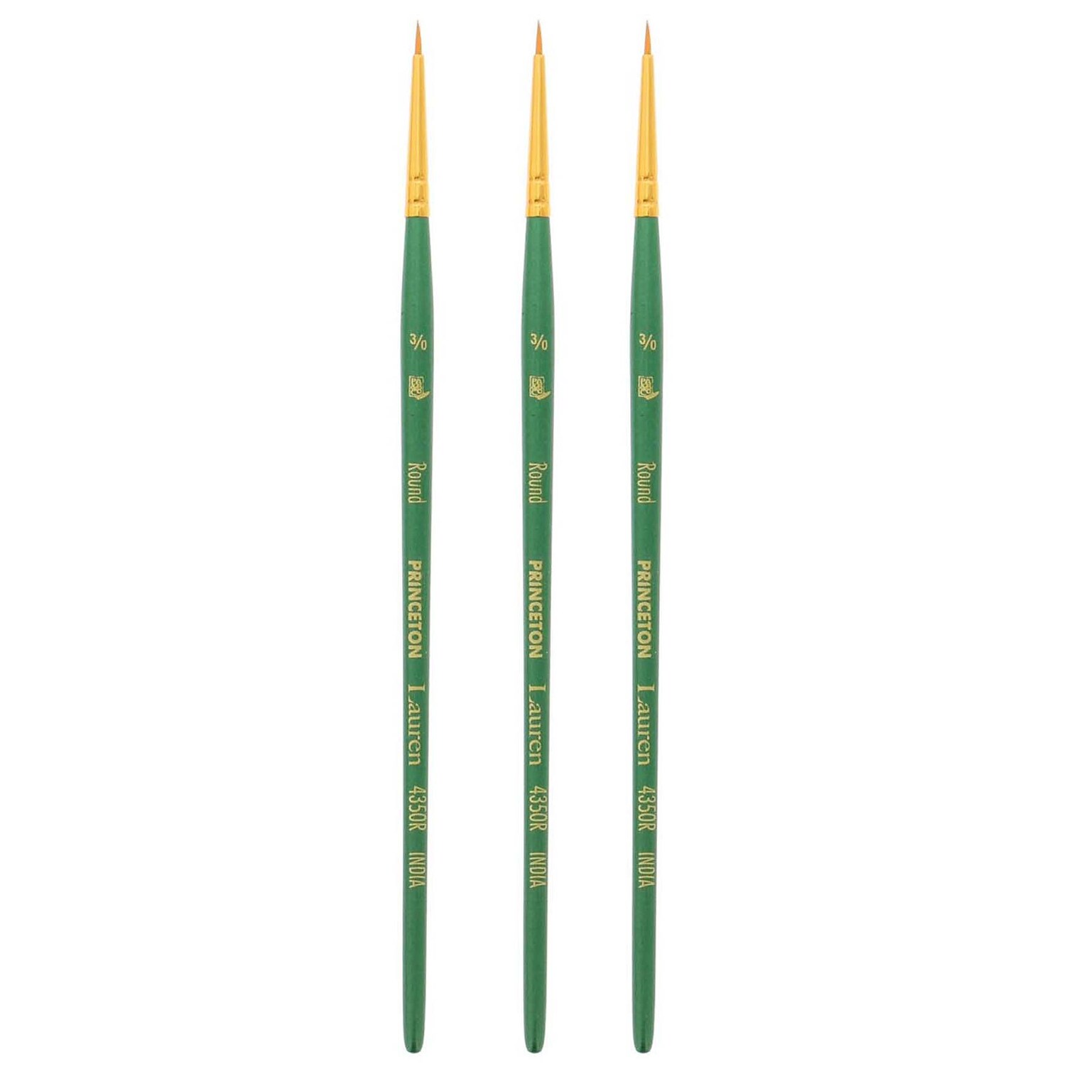 Princeton Lauren Short Handle Watercolor Synthetic Round Brush, 3/Pack (PBXP4350R30-3)