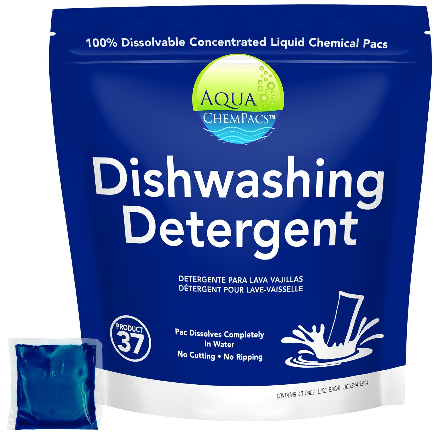 Diversey Aqua Chempacs Dishwashing Detergent, Lemon Scent, 40 Pacs/Bag (9320847)