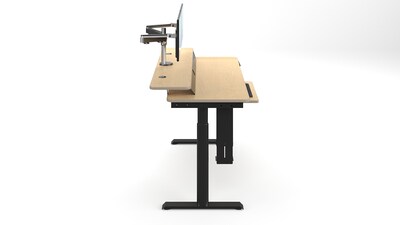 VersaDesk PowerLift Split-Level 60"W Electric Rectangular Adjustable Standing Desk, Maple/Black (PL2SD6030-BM)