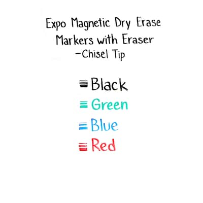 Expo Magnetic Dry Erase Markers with Eraser, Chisel Tip, Assorted, 4/Pack (1944728)