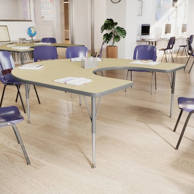 Flash Furniture Wren Horseshoe Activity Table, 66 x 60, Height Adjustable, Light Natural Top/Silver Frame (XUA6066HRSLNTA)