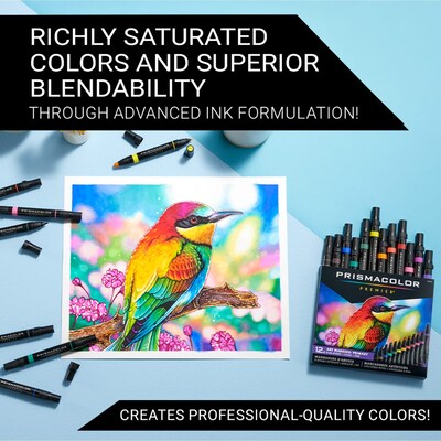Prismacolor Professional Double-Ended Art Markers, Chisel & Fine, Assorted Colors, 12/Set (3620)