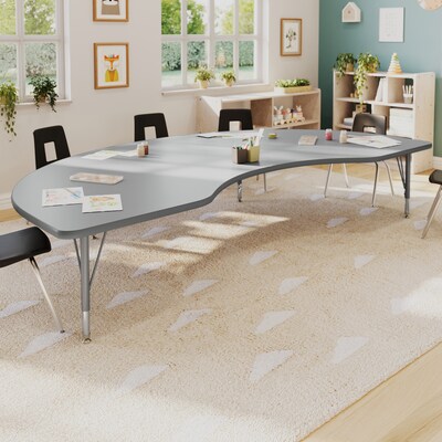 Flash Furniture Wren Kidney Activity Table, 96 x 48, Height Adjustable, Gray Top/Silver Frame (XUA4896KDGYTP)