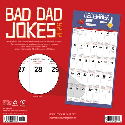 2026 Willow Creek Bad Dad Jokes 12 x 12 Monthly Wall Calendar (50033X)