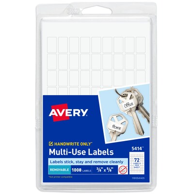Avery Self-Adhesive Removable Rectangular Labels, 72 Labels Per Sheet, White, 3/8H x 5/8W, 1,008 L
