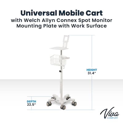 Viva Comfort Welch Allyn Connex Spot Monitor Adjustable Mobile Stand with Work Surface, White (ADI912-C-MP-02-MK)