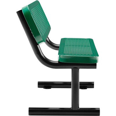 Global Industrial 4' Outdoor Steel Bench w/ Backrest, Perforated Metal, Green (695744GN)