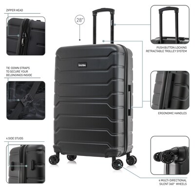 InUSA Trend 28" Hardside Suitcase, 4-Wheeled Spinner, Black (IUTRE00L-BLK)