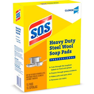 CloroxPro S.O.S Steel Wool Soap Pads, 15 Count, 12/Carton (88320)