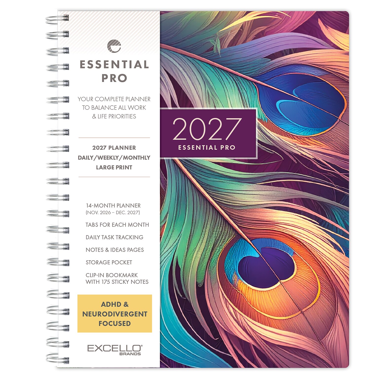 2027 Excello Brands Essential Pro 8.5 x 11 Weekly & Monthly Planner, Pastel Peacock (ESPRO-CY27-8511-61)