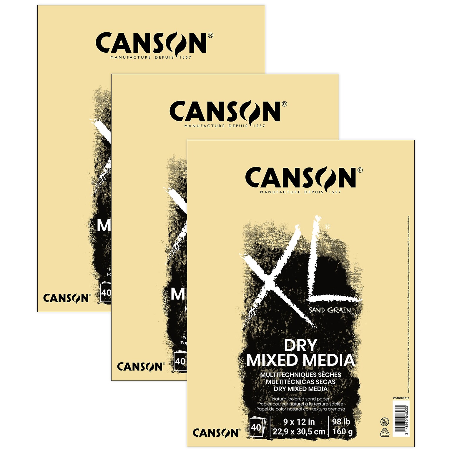 Canson XL Series 9 x 12 Mixed Media Sketch Pad, 10 Sheets/Pad, 3/Bundle (MCXC31078P012-3)