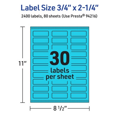 Avery Rectangle Multipurpose Labels, 0.75" x 2.25", Bright Blue, 2400/Box (94216)