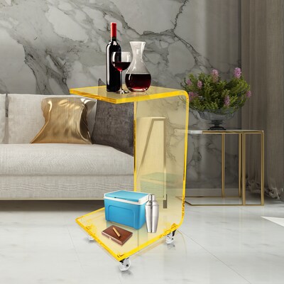Designstyles Luxurious Acrylic C-Shaped Table on Wheels, Golden (DST-ACTGNE)