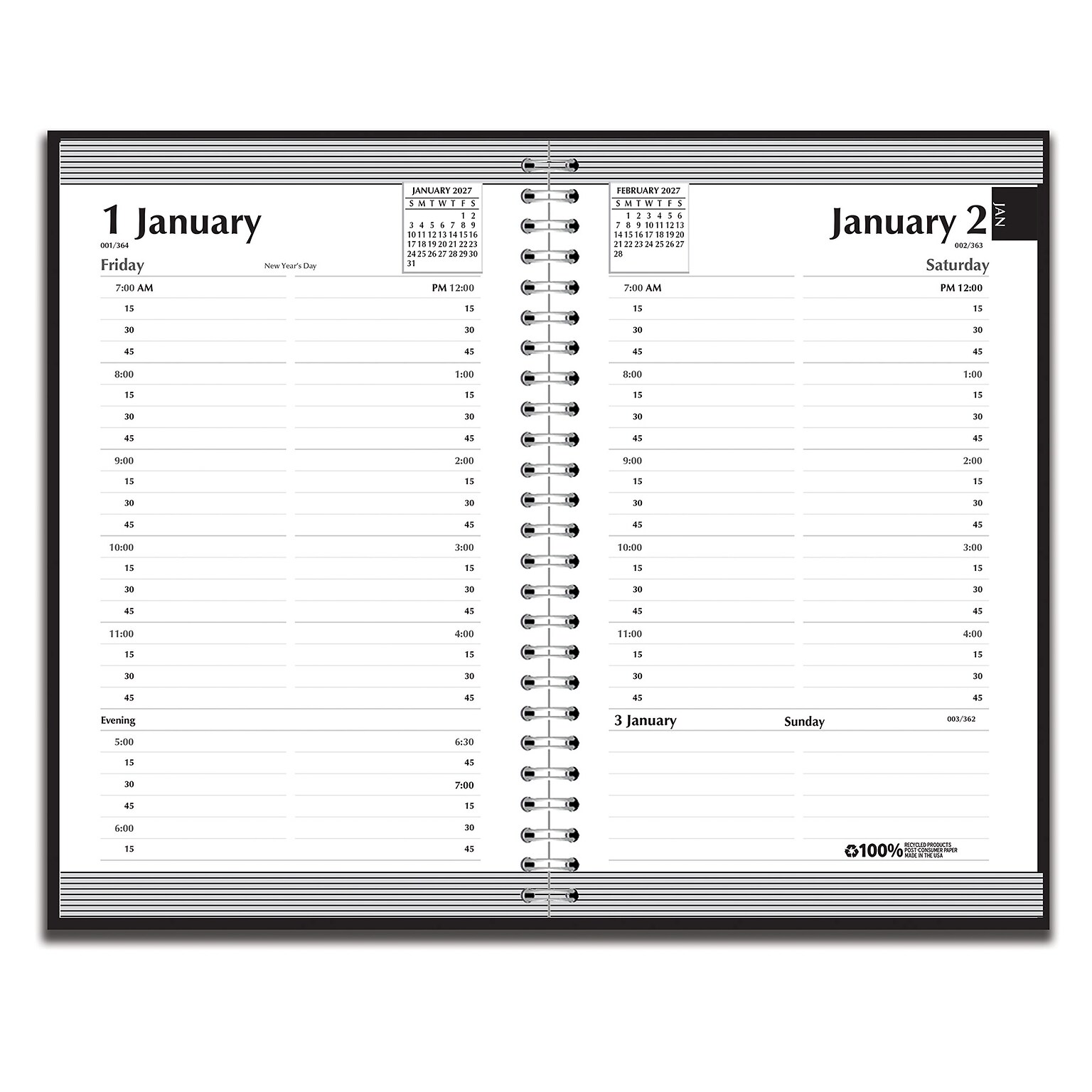 2027 House of Doolittle 5 x 8 Daily Standard Appointment Book, Faux Leather Cover, Black (28802-27)