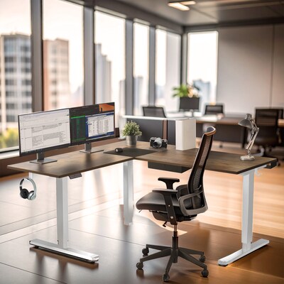 Mount-It! XL 75W Electric Corner Adjustable Standing Desk, Brown/White (MI-15028)