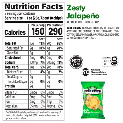 Deep River Snacks Gluten Free Zesty Jalapeno Kettle Cooked Potato Chips, 2.0 oz., 24/Box (220-02563)