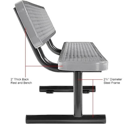 Global Industrial 6' Outdoor Steel Bench w/ Backrest, Expanded Metal, Gray (277154GY)