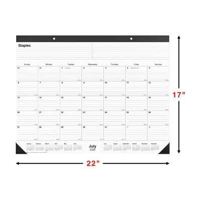 2025-2026 Staples 22" x 17" Academic Monthly Desk Pad Calendar, Black (ST12952-25)