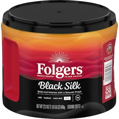 Folgers Black Silk Ground Coffee, Dark Roast, 22.6 oz. (02054)