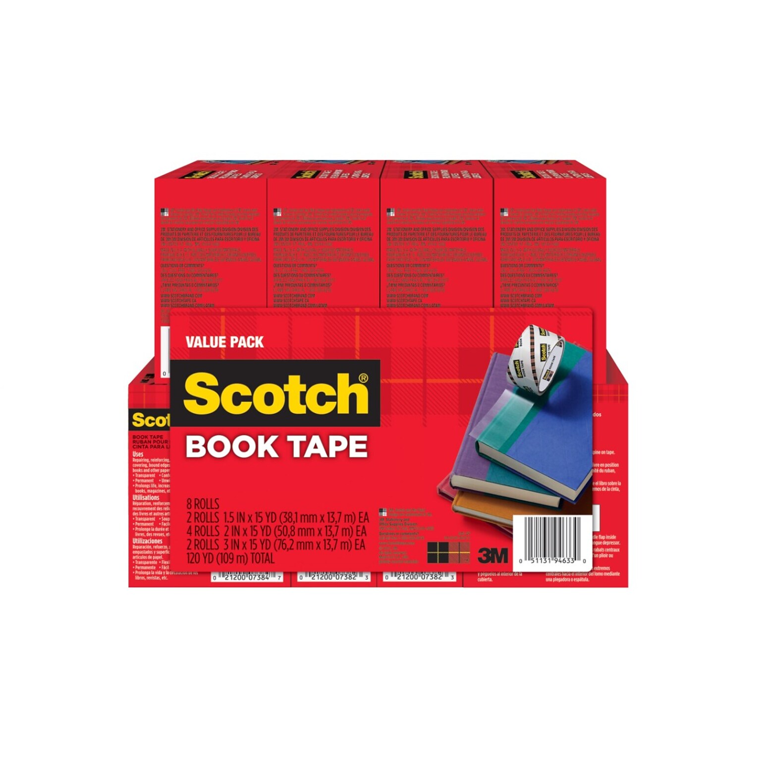 Scotch Book Tape 1.5 x 15 yds., Transparent, 8/Pack (845-VP)