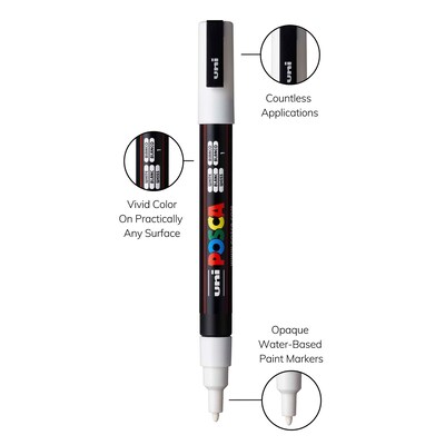 POSCA PC-3M Water Based Paint Marker, Fine Bullet Tip, White, 3/Pack (UBCPC3MWHITE-3)