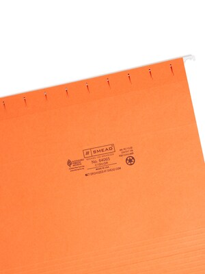 Smead Adjustable Tab Recycled Hanging File Folder, 5-Tab, Letter Size, Orange, 25/Box (64065)