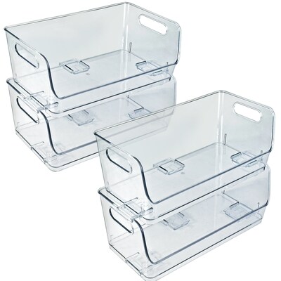 Azar Small Stackable Plastic Wide Pantry Storage Bin, 5 x 12.87x 5.5, Clear, 4/Pack (556756-4PK)
