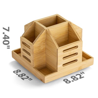 Officemate Bamboo Desk Accessories 9-Compartment Rotating Wood Desk Organizer, Natural Wood Grain (7