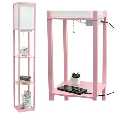Simple Designs Etagere Organizer 62.5" Floor Lamp with Rectangular Shade, Light Pink (LF1037-LPK-CCLB)