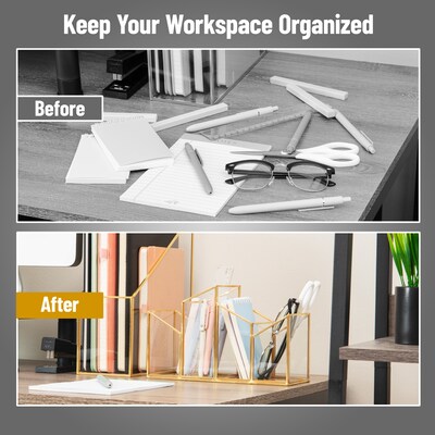 Mind Reader 4-Compartment Glass Pen Holder, Gold (MENO-GLD)