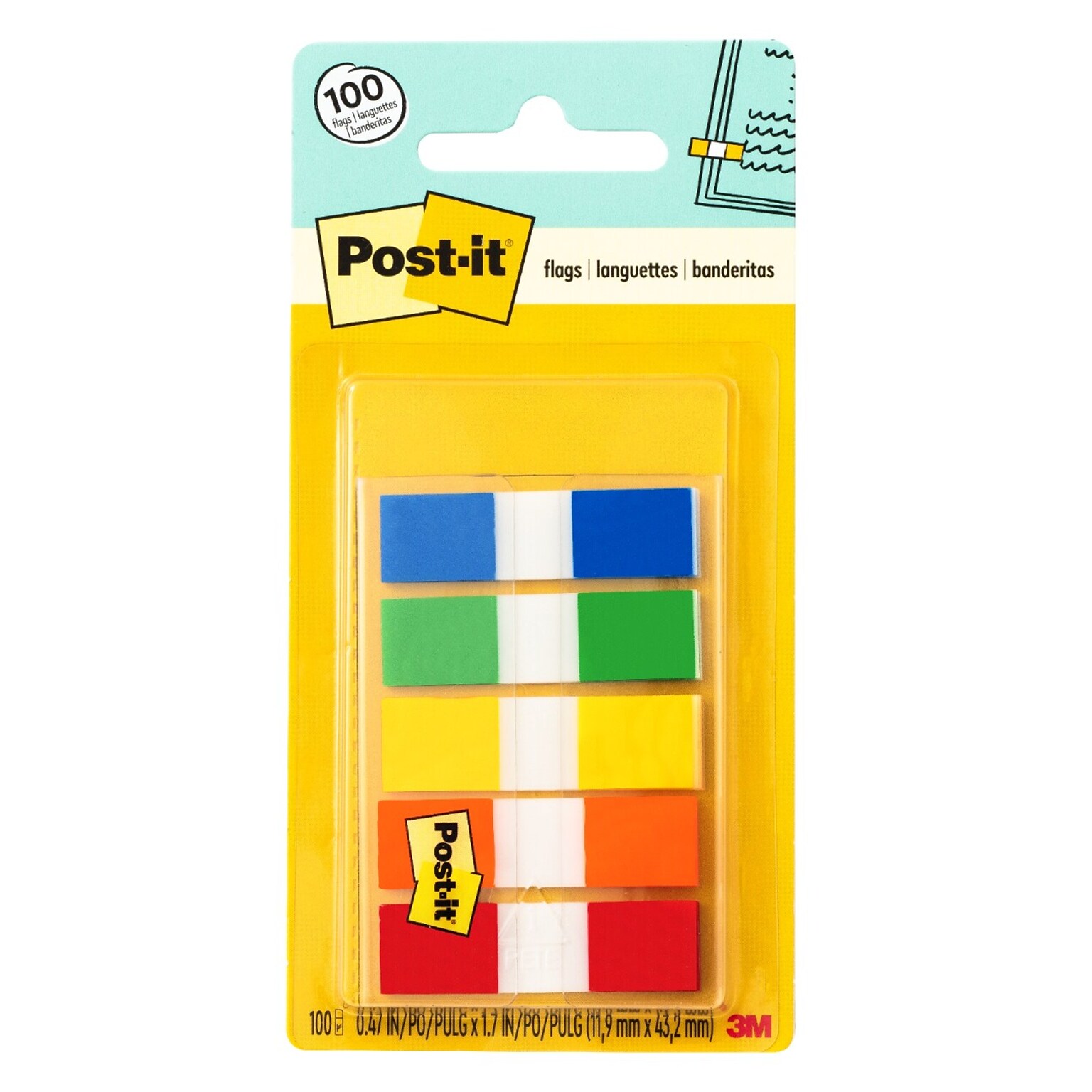 Post-it® Flags, .47 Wide, Assorted Colors, 100 Flags/Pack (683-5CF)