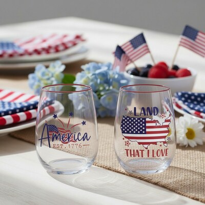 Americana Wine Glass and Land That I Love Wine Glass