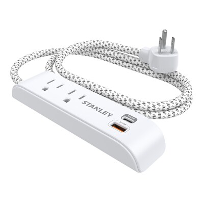 STANLEY SurgeMax 2-Outlet Surge Protector Power Strip with 2-USB Ports & Braided Fabric Cord, 6-ft.,
