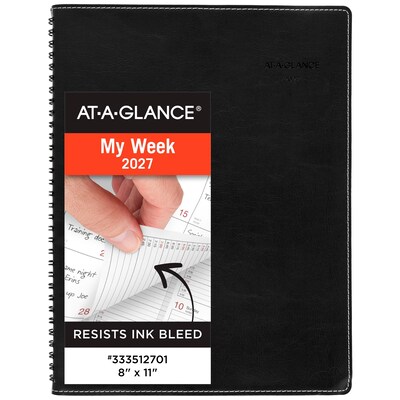 2027 AT-A-GLANCE 8 x 11 Weekly & Monthly Appointment Book, Faux Leather Cover, Black (33351-2701)