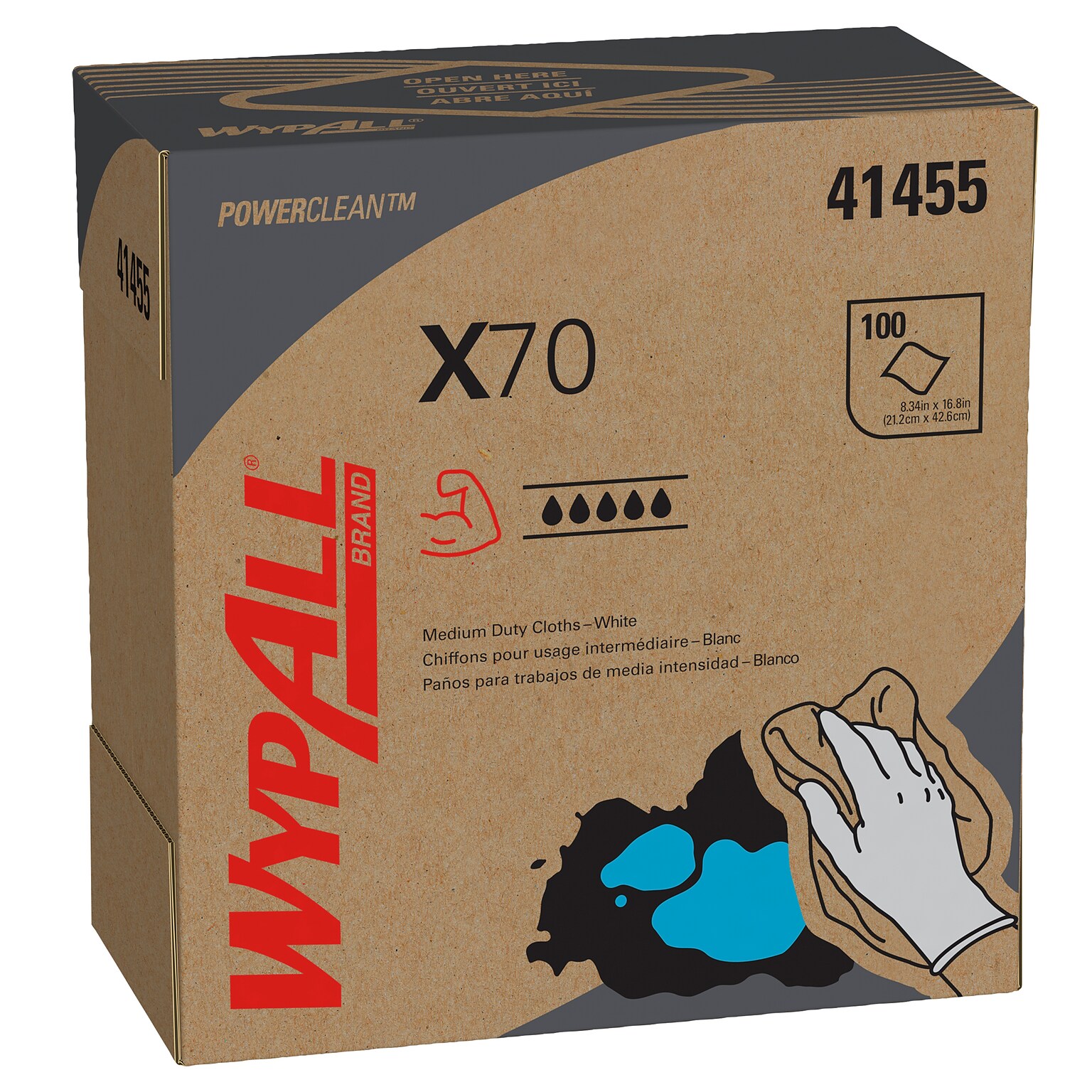 WypAll PowerClean X70 Fabric Cleaning Towels, 9.1, White, 10/Carton (41455)