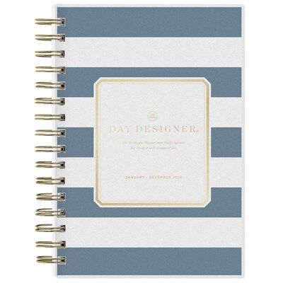 2026 Blue Sky Day Designer 5 x 8 Daily & Monthly Personal Planner, Rugby Stripe Navy Frosted (103623-26)