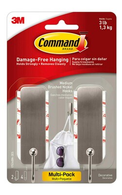 Command Medium Decorative Hooks, 3 lb., Silver, 2/Pack (17034BN-2ES)
